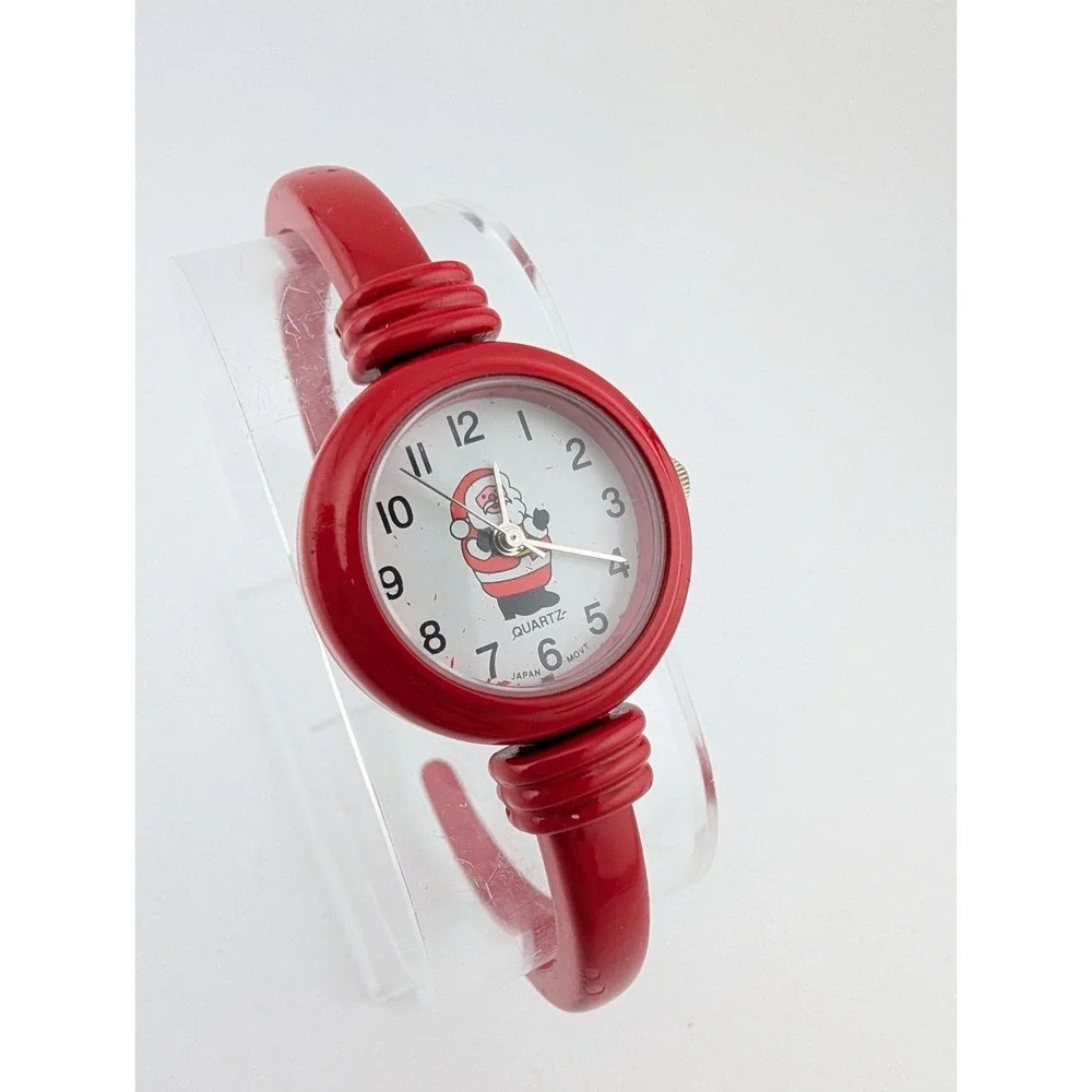 Geneva Christmas Santa Claus Watch Women Red Bangle Band- New Battery